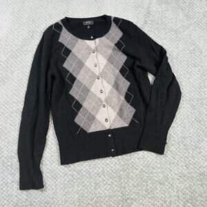 Vintage y2k Apt9 Black/Gray Argyle Classic Button Up Cardigan Sweater M